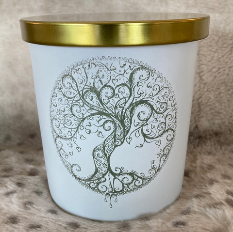 Oakmoss and Amber Scented Candle with Tree of Life Engraving