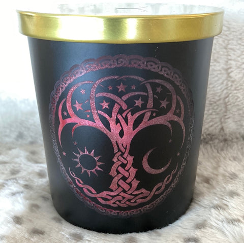 Saffron Cedarwood Scented Candle with Tree of Life Engraving
